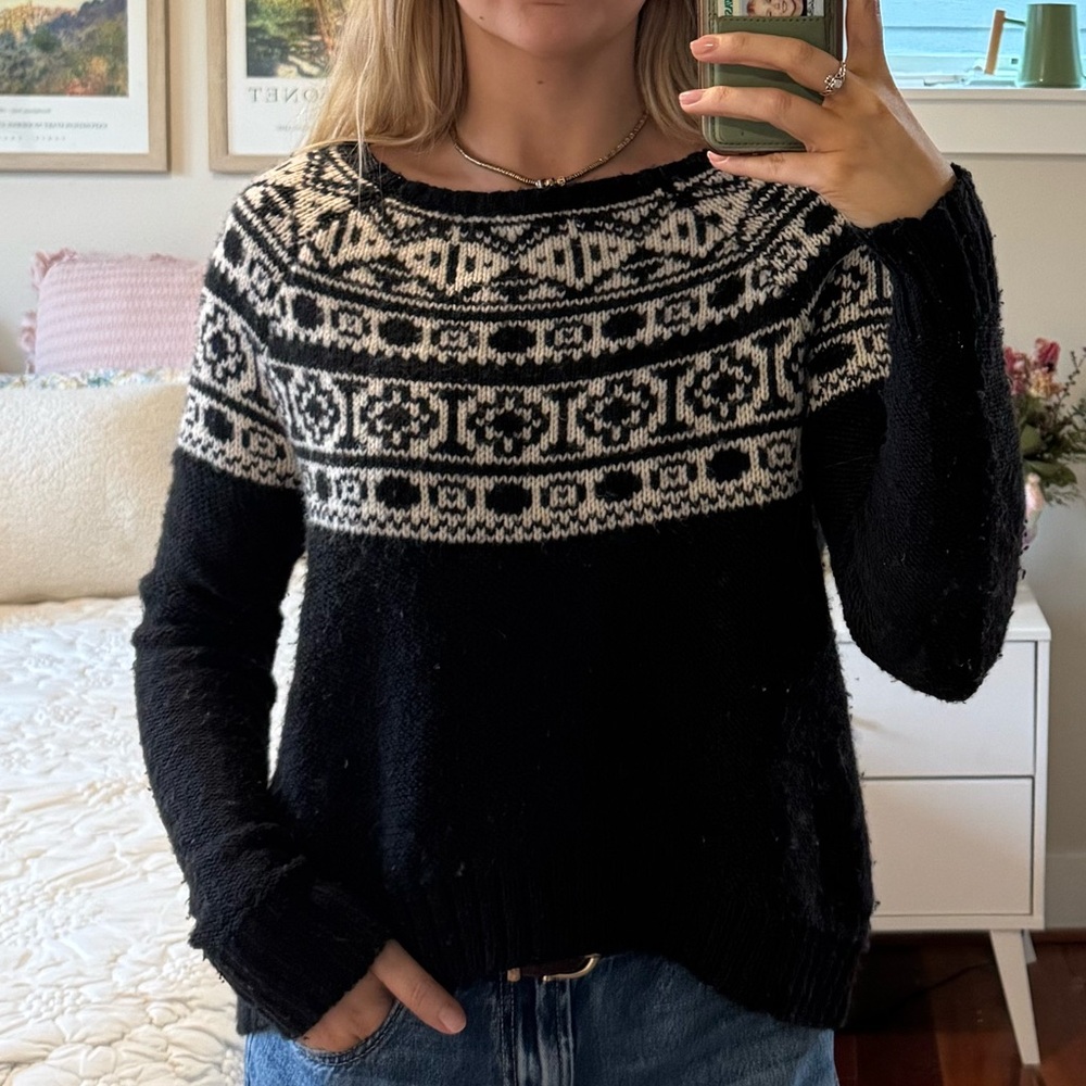 Black Fair Isle Crewneck Sweater